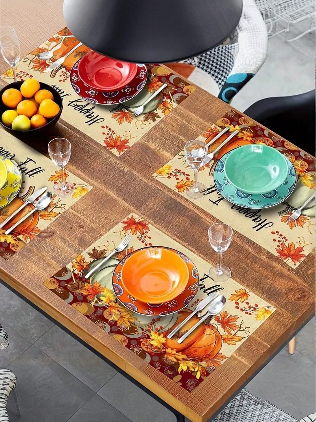 Custom Pumpkin and Maple Leaf Autumn Placemats